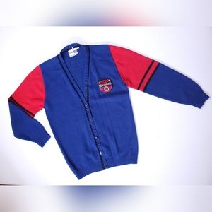 Wrangler Vintage Blue Red Academic Letterman Cardigan Sweater Junior Large